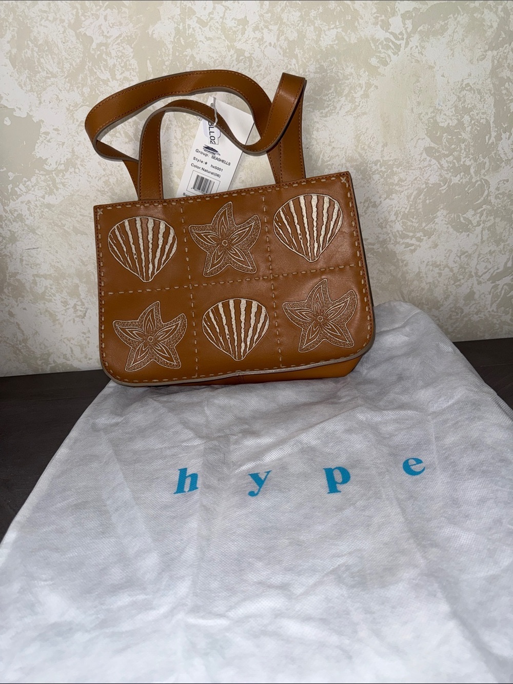 Hype Tan Shoulder Bag with Embroidered Shell & Starfish Panels
